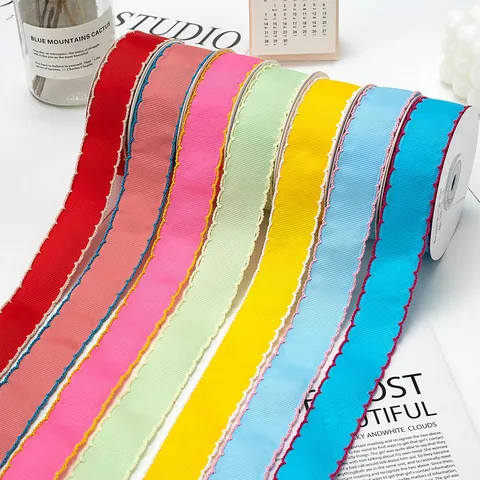 Scalloped Grosgrain Ribbon Polka Dot Printed Polyester Webbing For DIY Hair Bows Baking Flower Gift Wrapping Crafts Decoration