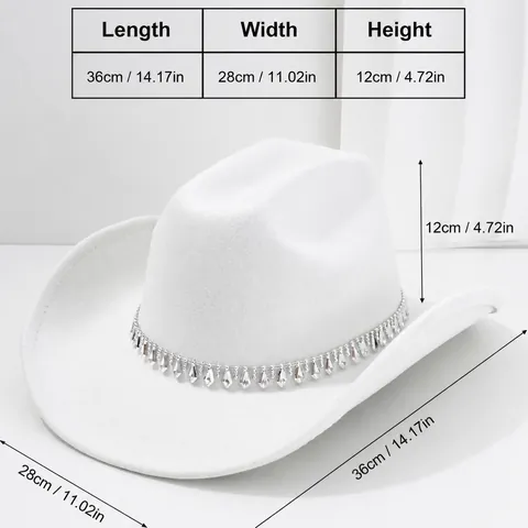 Vintage Westerse Cowboyhoed Voor Mannen Vrouwen Polyester Fedora Met Strass Ruit Zwaard Hoedenketting Brede Rand Jazz Hoed Accessoire
