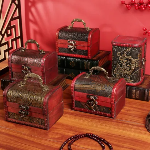 Vintage Wooden Storage Box Antique Decorative Chest Jewelry Organizer With Metal Latch Handmade Keepsake Box Home Decor