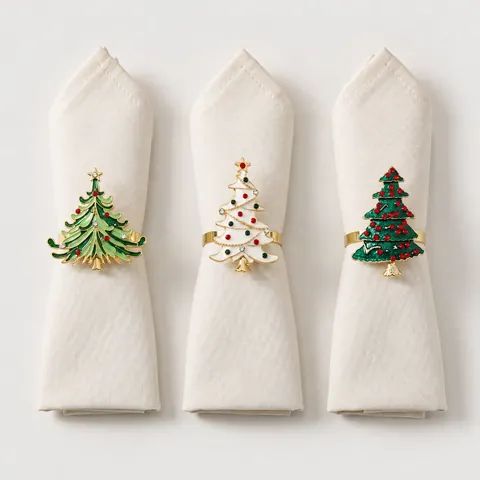 Christmas Tree Napkin Rings Zinc Alloy Enamel Rhinestone Napkin Buckle For Xmas Holiday Table Decoration Accessories