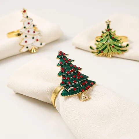 Christmas Tree Napkin Rings Zinc Alloy Enamel Rhinestone Napkin Buckle For Xmas Holiday Table Decoration Accessories