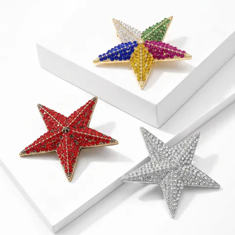 Vintage Alloy Five-Pointed Star Brooch Elegant Fashion Rhinestone Inlaid Star Pin For Women Clothing Accessories Jewelry