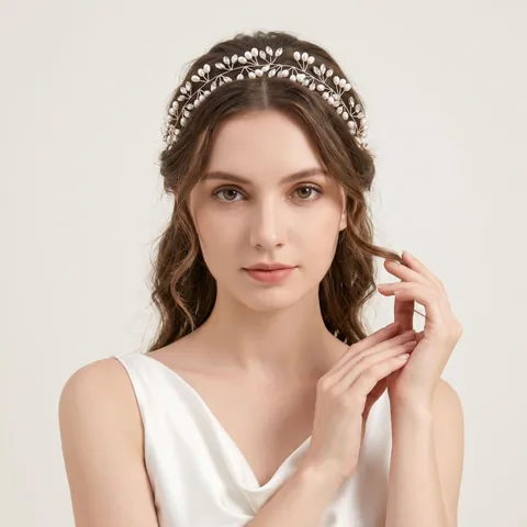 Handmade Silver Bridal Hair Comb With Artificial Pearl Rhinestone Plant Vine Wedding Hair Piece For Women Party Jewelry