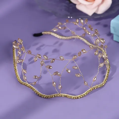 Serre-tête Couronne Perlé à la Main Élégant Diadème en Cristal Strass Accessoires Cheveux pour Mariage Fête Femme Bijoux