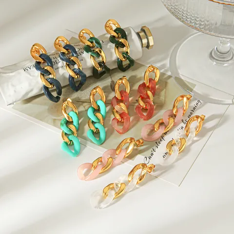 Fashion Resin Chain Link Stud Earrings For Women Colorful Geometric Dopamine Style Personalized Twist Link Dangle Earrings Trendy Jewelry Gift