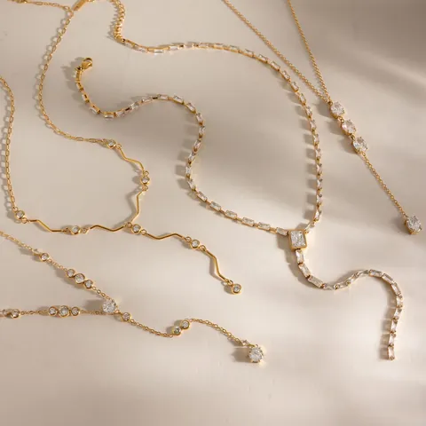 Collier en Y en Acier Inoxydable Plaqué Or 18 Carats Avec Zirconia Pendentif Lariat Géométrique Bijoux de Mode pour Femmes
