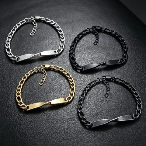 Βραχιόλι από Ατσάλι Τιτανίου Mobius Twist Long Bar Plate Unisex Μινιμαλιστική Αλυσίδα Figaro Βραχιόλι για Ζευγάρια Αιώνιο Δώρο