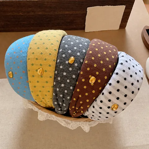 Korean Polka Dot Wide Fabric Headband For Women Vintage Cloth Hair Hoop With Metal Buckle Commuting Hair Accessories