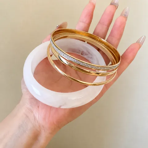 Western Resin Metal Round Open Bangle Bracelet 5Pcs Set Luxury Niche Design Rhinestone Stackable Jewelry For Women