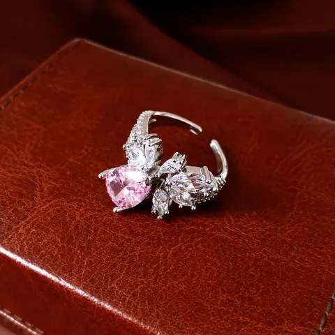 Luxus Zirkonia Wassertropfen Blume Offener Ring Für Damen Kupfer Gold Silber Plattiert Verstellbarer Fingerring Eleganter Designer Schmuck