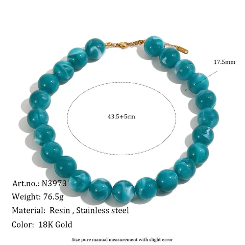 Böhmisch Handgefertigt Perlen Halskette Für Damen Bunte Harz Rundperlen Edelstahlkette Statement Schmuck Geschenk
