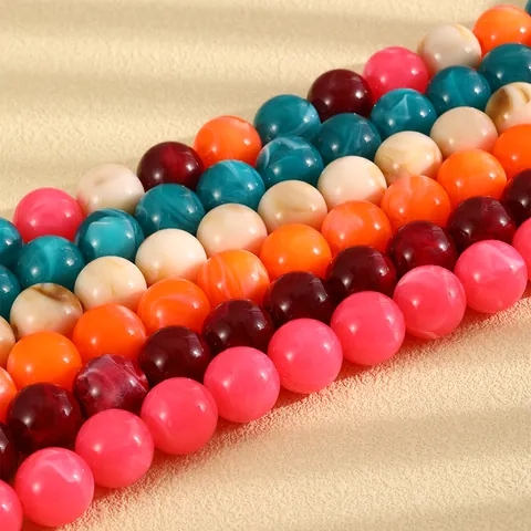 Böhmisch Handgefertigt Perlen Halskette Für Damen Bunte Harz Rundperlen Edelstahlkette Statement Schmuck Geschenk