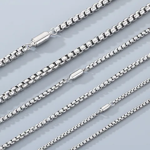 Unisex Stainless Steel Box Chain Jewelry Set With Magnetic Clasp Gold Silver Plated Minimalist Commuter Necklace Bracelet