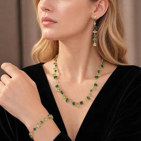 Palaststil Zirkonia Geometrischer Wassertropfen Schmuckset Kupfer Silber Gold Plattiert Luxus Zirkonia Halskette Armband Ohrringe Set Damen Schmuck