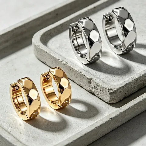 Hoop Earrings Faceted Hexagonal Stainless Steel Rhombus C-Shaped Unisex Ear Buckle Simple Geometric Commute Huggie Jewelry Gift