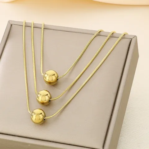 Collier Triple Épaisseur en Acier Titane Chaîne Serpent Minimaliste Or Argent Perle Artificielle Pendentif Perle Ronde pour Femme Bijoux