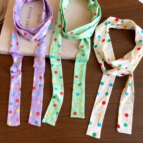 Dopamine Stijl Polyester Polka Dot Sjaal Halsketting Voor Vrouwen Kleurrijke Zijden Lint Choker Mode Nek Accessoires Lange Haarband