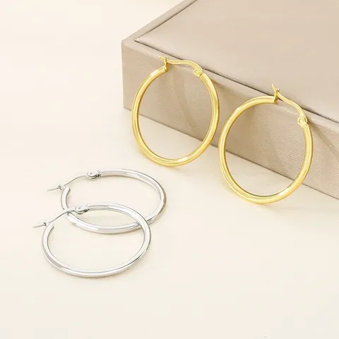 Large Circle Hoop Earrings Stainless Steel Geometric Minimalist Retro Style Fashionable Jewelry For Women High Gloss