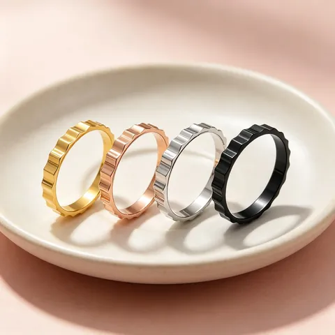 Minimalist Stainless Steel Industrial Style Gear Shaped Ring For Unisex个性潮流 Sawtooth Pattern 3mm Band Ring Daily Jewelry Gift
