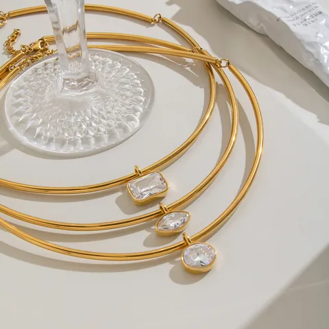 Stainless Steel 18K Gold Plated Zirconia Choker Necklace For Women Minimalist Single Stone Pendant Clavicle Chain Jewelry