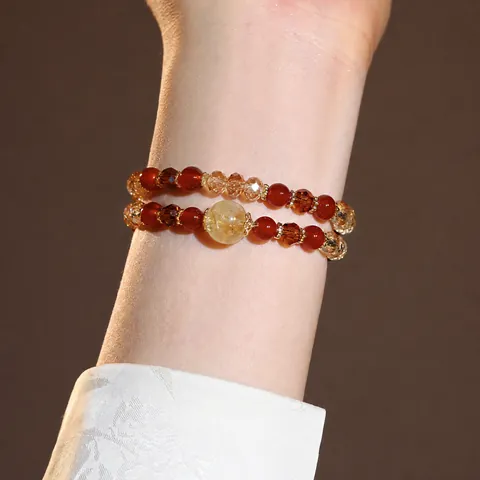 New Chinese Style Double Layer Beaded Bracelet For Women Vintage Red Agate Crystal Beads Elegant High-End Jewelry Bracelet