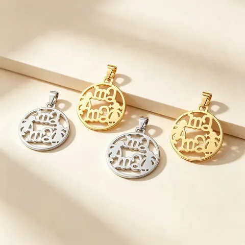 Stainless Steel Hollow Mother and Child Round Pendant For DIY Necklace Gift Mother's Day Family Jewelry Gold Silver Electroplated Pendant Only