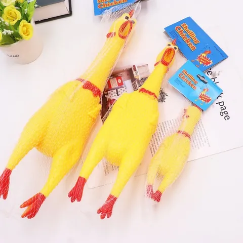 Divertente Pollo Urlante Giocattolo Sonoro Pollo in Gomma Gialla Vinile per Cani Animali Bambini Novità Antistress Regalo