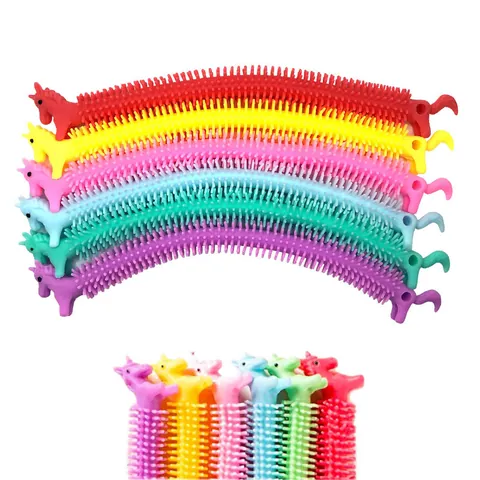 Unicorn Stretchy String Stress Relief Toy TPR Soft Noodle Bracelet For Kids Adults Sensory Fidget Toy Multicolor Rainbow Stretch Toy