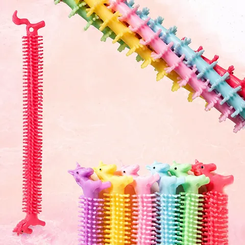 Unicorn Stretchy String Stress Relief Toy TPR Soft Noodle Bracelet For Kids Adults Sensory Fidget Toy Multicolor Rainbow Stretch Toy