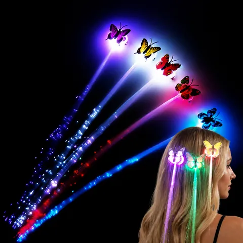 Tresse de Cheveux en Fibre Optique Papillon Multicolore à LED Pince à Cheveux Lumineuse Créative Flash Braid pour Bar Soirée Dansante Festival Accessoires de Décoration