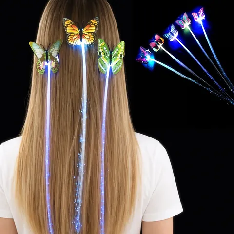 Tresse de Cheveux en Fibre Optique Papillon Multicolore à LED Pince à Cheveux Lumineuse Créative Flash Braid pour Bar Soirée Dansante Festival Accessoires de Décoration