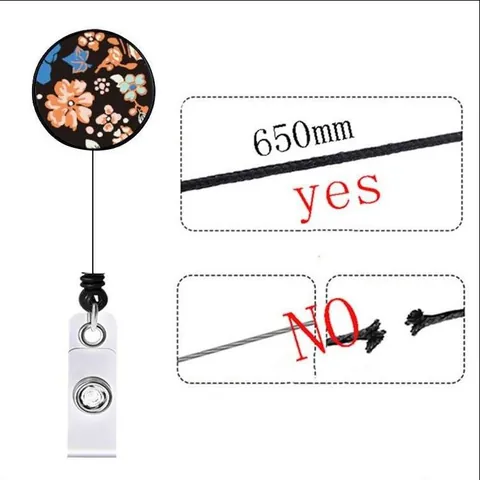 Retractable ABS ID Card Holder Polyester Lanyard Badge Reel Floral Pattern Neck Strap For Office School Women Men