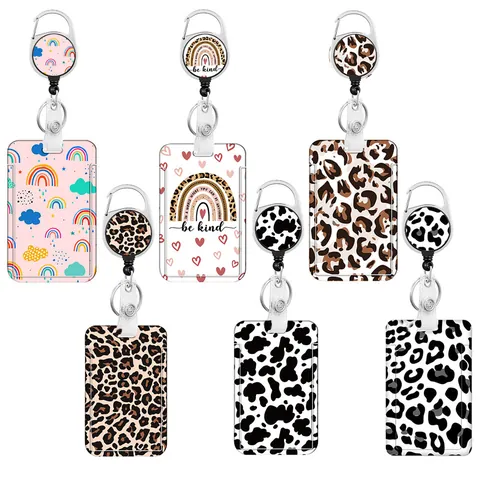 Creative Trend ID Card Holder Lanyard With Retractable Badge Reel ABS Transparent Student Work Permit Bus Card Holder Set For School Office