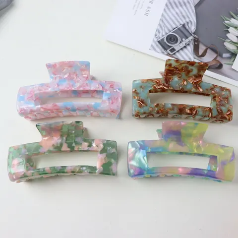 Große Acetat Haarklammer Koreanische Retro Marmor Schildpatt Muster Hohle Rechteck Haarspange Für Damen Haarschmuck
