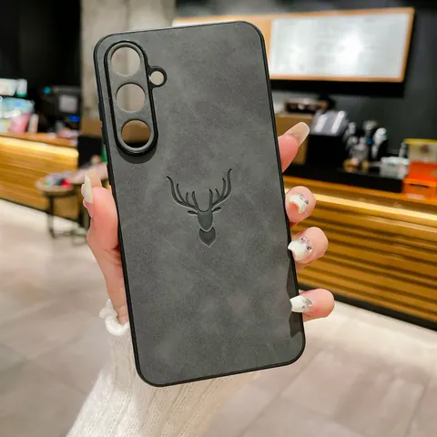 Coque de Téléphone Tête de Cerf Texture Peau d'Agneau Pour Samsung Galaxy A55 A35 A54 PC PU Cuir Gaufré Pour iPhone 16 15 14 Pro Max