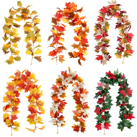 Ghirlanda di Vite di Foglie di Acero Artificiale Pianta Pendente Fogliame Autunnale per Halloween Ringraziamento Casa Parete Festa Decorazione