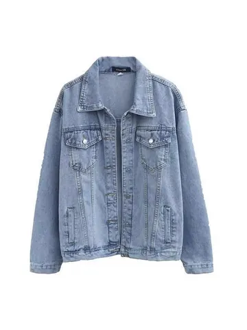 Women's Retro Light Blue Denim Jacket Loose Fit Boyfriend Style Lapel Buttons Pockets Casual Denim Outwear Top
