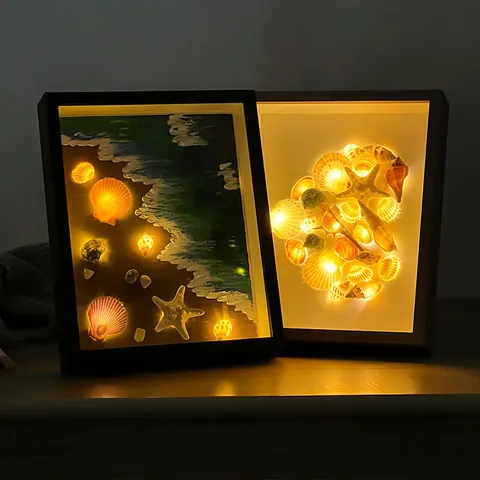DIY Φωτάκι Νυκτός με Κοχύλια σε Πλαίσιο Shadow Box LED 3D Κορνίζα για Αποξηραμένα Λουλούδια Διακόσμηση Σπιτιού Τραπέζι Γραφείου Δώρο