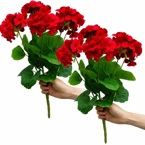 Ramo de Flores de Seda de Geranio Begonia Artificial Realista Plantas Verdes Artificiales para Decoración de Oficina de Fiesta de Boda de Sala de Estar en el Hogar