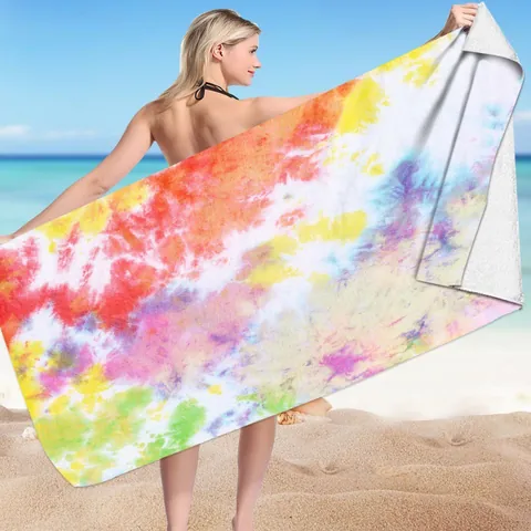 Toalla de Playa de Microfibra Tie Dye Multicolor Impresión Digital 3D Secado Rápido Grande Absorbente Toalla de Baño Para Natación Vacaciones Exterior Yoga Picnic
