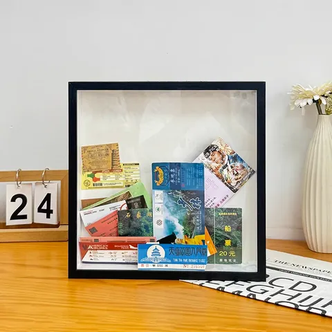 Holz Schaukasten Bilderrahmen Ticket Stub Display Case Reise Erinnerung Aufbewahrungsbox Mit Kartenmuster Für Home Office Dekor