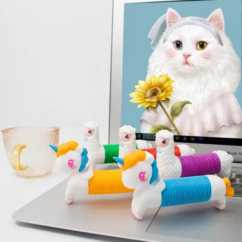 Creative Stretchable Animal Pop Tube Fidget Toy Silicone Unicorn Alpaca Sensory Stress Relief Toy For Kids Adults Office Gift