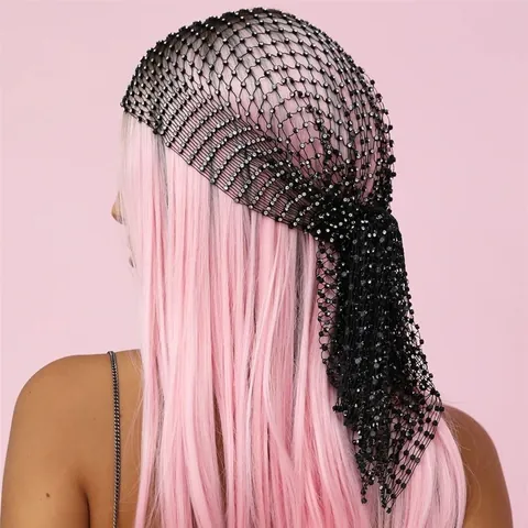 Voile en Maille Ajourée Avec Gland en Strass Style Ethnique Coiffe Bohémienne pour Femme Mariage Fête Festival de Musique