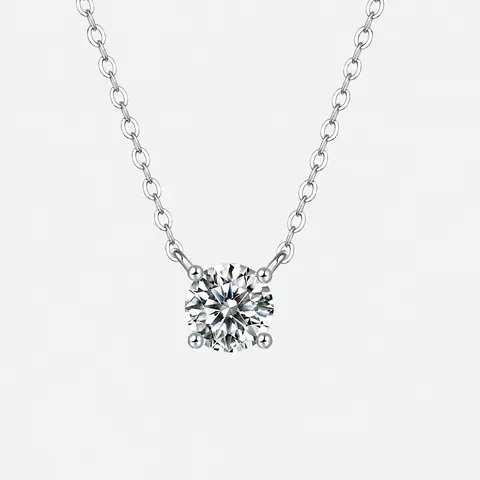 S925 Sterling Silver Moissanite Pendant Necklace For Women Round Brilliant Cut Four-Prong Inlaid Jewelry Platinum Plated Necklace GRA