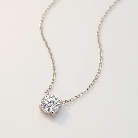 S925 Sterling Silver Moissanite Pendant Necklace For Women Round Brilliant Cut Four-Prong Inlaid Jewelry Platinum Plated Necklace GRA