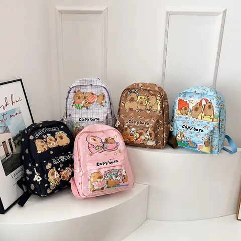 Süßer Cartoon Capybara Bedruckter Kinder Rucksack Große Kapazität Nylon Vorschule Schultasche Für Jungen Mädchen Alltag