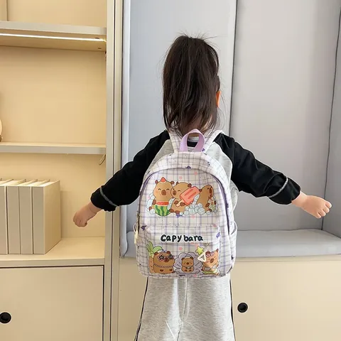 Süßer Cartoon Capybara Bedruckter Kinder Rucksack Große Kapazität Nylon Vorschule Schultasche Für Jungen Mädchen Alltag