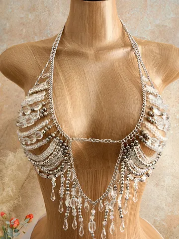 Cadena de Cuerpo Sujetador con Cuentas Halter Mujeres Sexy Strass Acrílico Joyería Top para Fiesta Vacaciones Playa Bohemio