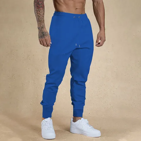 Pantalón de Chándal Deportivo Casual para Hombre de Poliéster Color Sólido Ajuste Ceñido Joggers con Cordón y Puño para Fitness