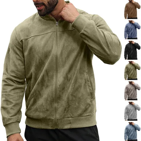 Herren Bomberjacke Aus Wildlederimitat Casual Stehkragen Reißverschluss Winddicht Urban Fashion Leichte Oberbekleidung